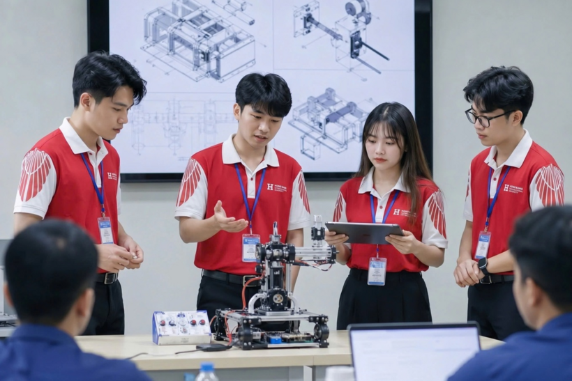 Sinh viên Trường Đại học Quốc tế Hồng Bàng ứng dụng công nghệ vào học tập. Ảnh: Dân trí