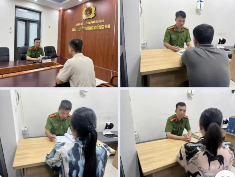 Công an làm việc với những người liên quan. Ảnh: Công an Hà Nội.
