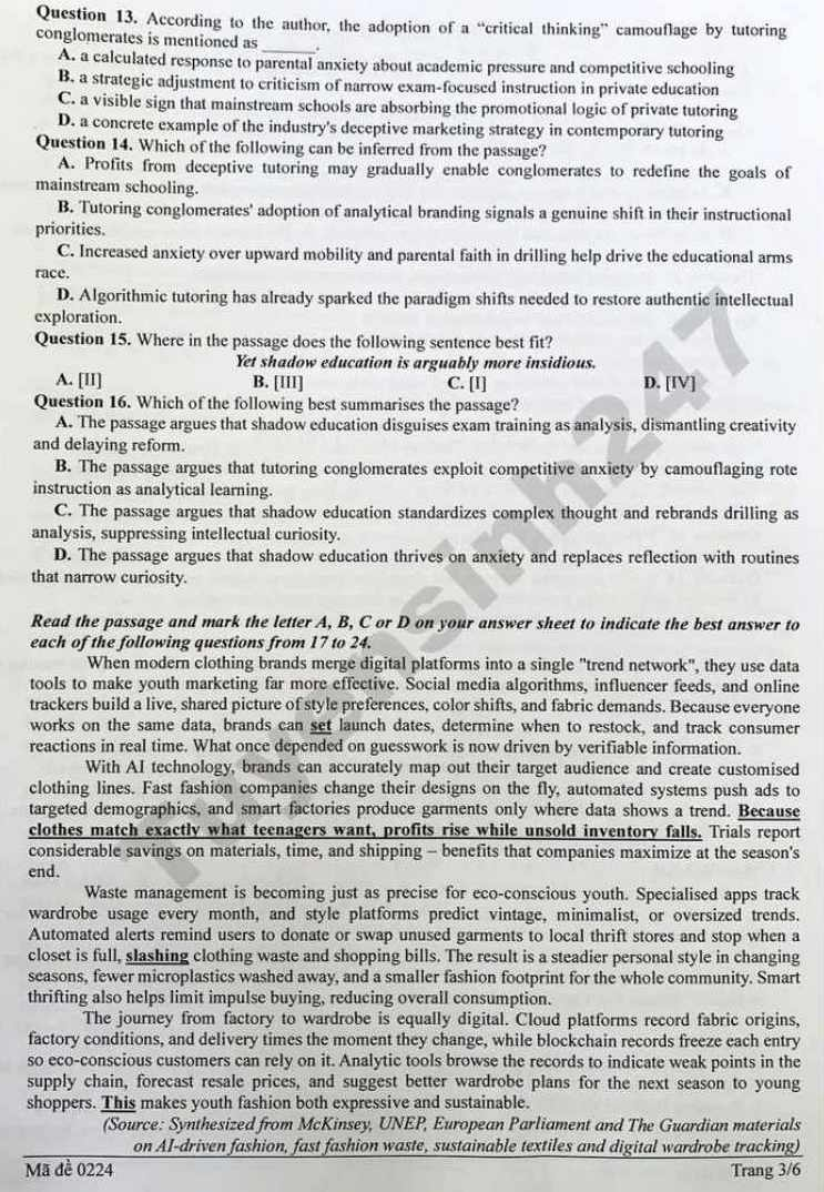 Thi tốt nghiệp THPT 2026: Đề thi thử môn Tiếng Anh - Sở GDĐT Nghệ An đợt 3 - 4