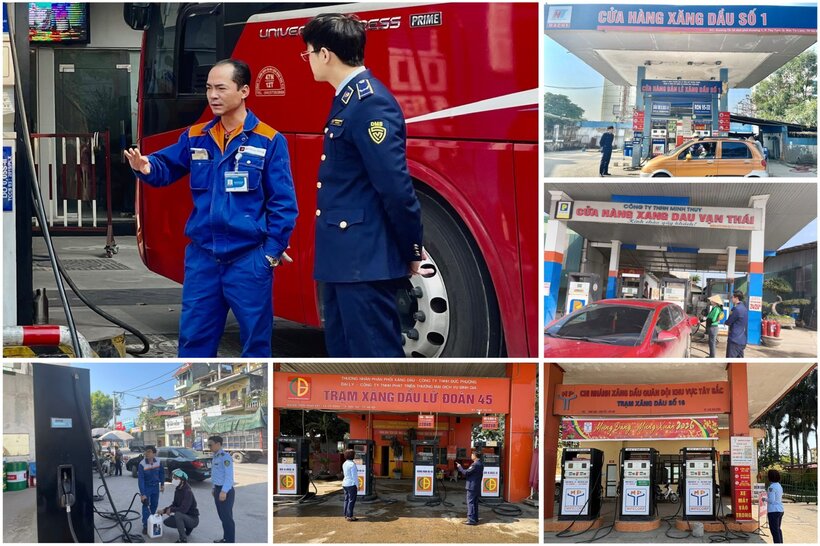 Lực lượng Quản lý thị trường thành phố Hà Nội thực hiện giám sát việc kinh doanh xăng dầu tại một số cửa hàng kinh doanh trên địa bàn. Ảnh minh họa
