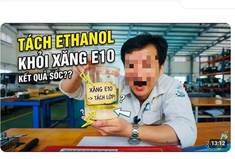 Một video hướng dẫn cách tách ethanol khỏi xăng E10 nhận được nhiều lượt xem (Ảnh: Chụp màn hình)./ Theo báo Dân trí