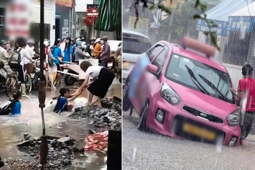 Hình ảnh học sinh và ô tô gặp nạn tại tuyến đường đang thi công trên địa bàn phường Hải An, Hải Phòng vào ngày 20/5 (Ảnh: Đ.X.). / Theo báo Dân trí