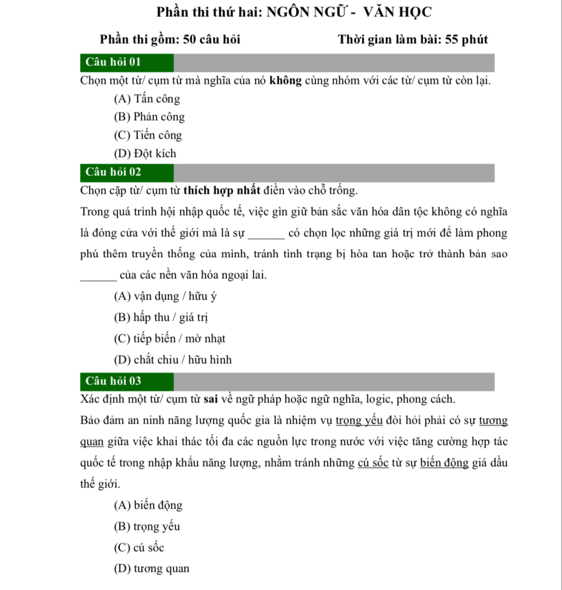 Bộ Quốc phòng công bố đề tham khảo kỳ thi đánh giá năng lực vào các trường quân đội - 5