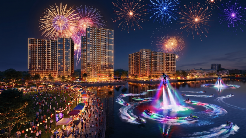 Phối cảnh Charmora City By Sun Group thắp sáng khi đêm về