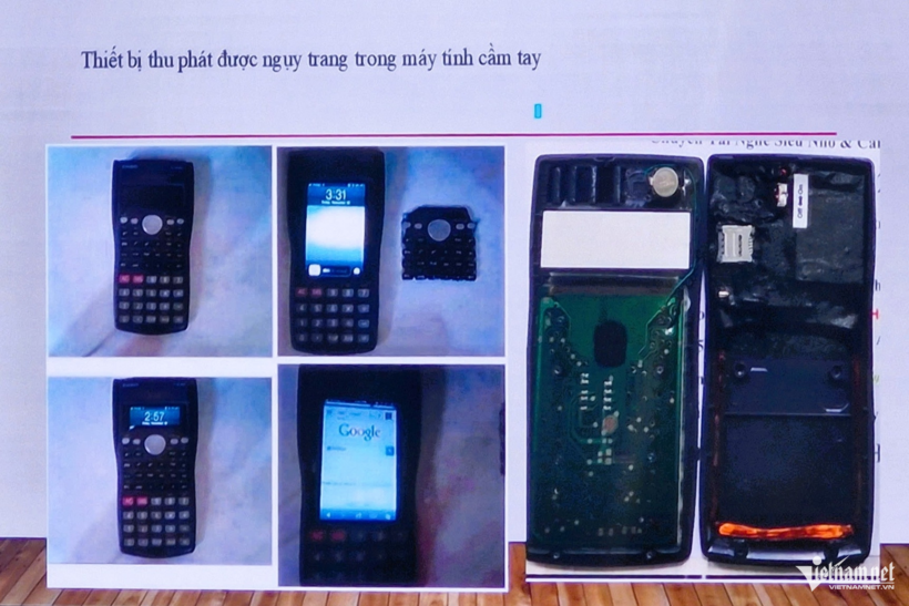 Cảnh báo của Phòng Kỹ thuật nghiệp vụ (PA06), Công an TP Hà Nội về các thiết bị công nghệ cao được ngụy trang trong các vật dụng phục vụ gian lận thi cử. Ảnh: Thanh Hùng