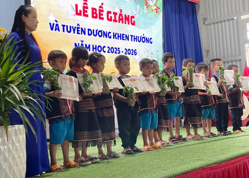 Nhà trường trao tặng hàng chục cây sâm giống Ngọc Linh cho các học sinh đạt thành tích học tập xuất sắc và giỏi.