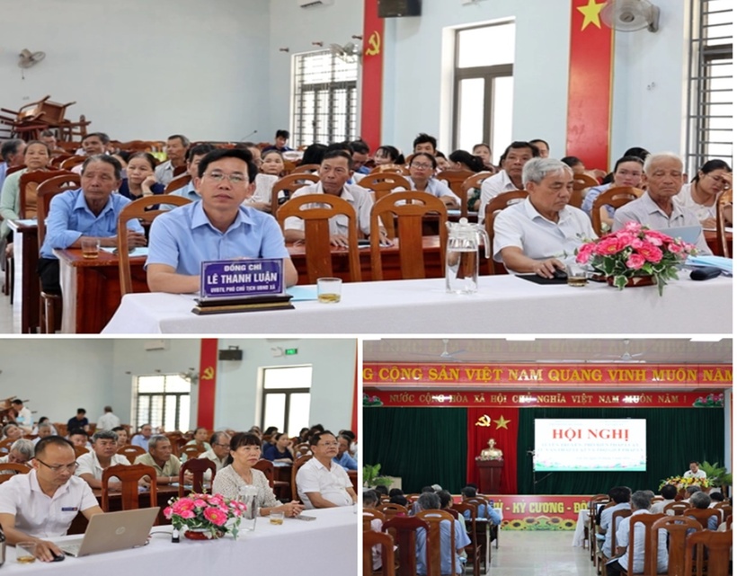 Cán bộ, công chức, hòa giải viên cơ sở và người dân tham dự hội nghị tuyên truyền pháp luật tại xã Phước Trà.