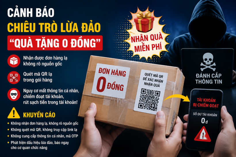 Cảnh báo thủ đoạn lừa đảo "quà tặng 0 đồng" trên mạng xã hội. (Ảnh: Công an tỉnh Phú Thọ)