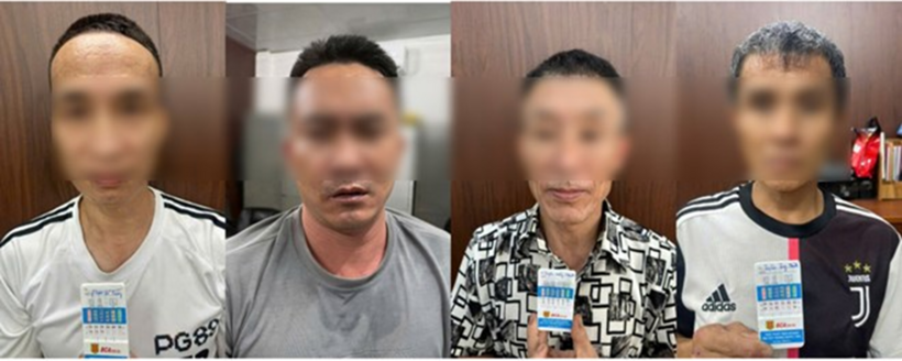 Các đối tượng (từ trái qua phải) Phạm Vũ Tòng, Bùi Hai Long, Triệu Hồng Thanh, Triệu Trung Thành.