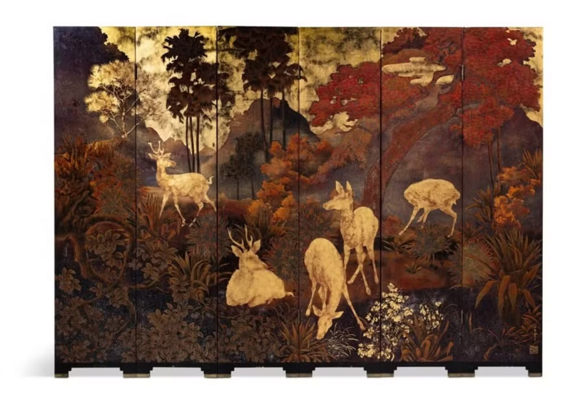 Bức ''Đàn hươu trong rừng'' có kích thước mỗi tấm 150x35 cm, tổng thể là 150x210 cm, từng thuộc bộ sưu tập tư nhân của Pháp. Ảnh: Sotheby's