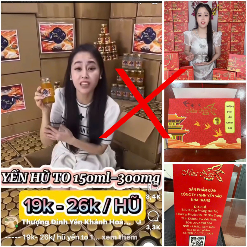 Đối tượng Vũ Thùy Trang livestream giới thiệu, bán sản phẩm mang nhãn hiệu "Mina Nest" và "Gold Nest"  trên nền tảng mạng xã hội facebook.
