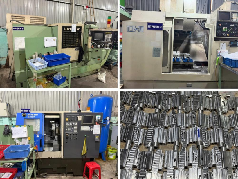 Máy móc hiện đại và tang vật ở xưởng cơ khí của đối  tượng Võ Thành Tài. (Ảnh: Công an tỉnh Hà Tĩnh)