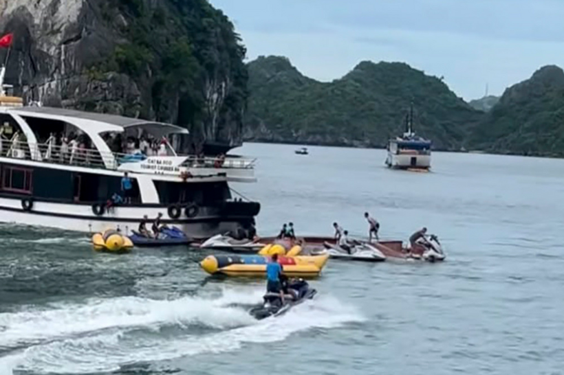 Hiện trường vụ tai nạn đường thủy tại khu vực vịnh Lan Hạ. Ảnh chụp màn hình.