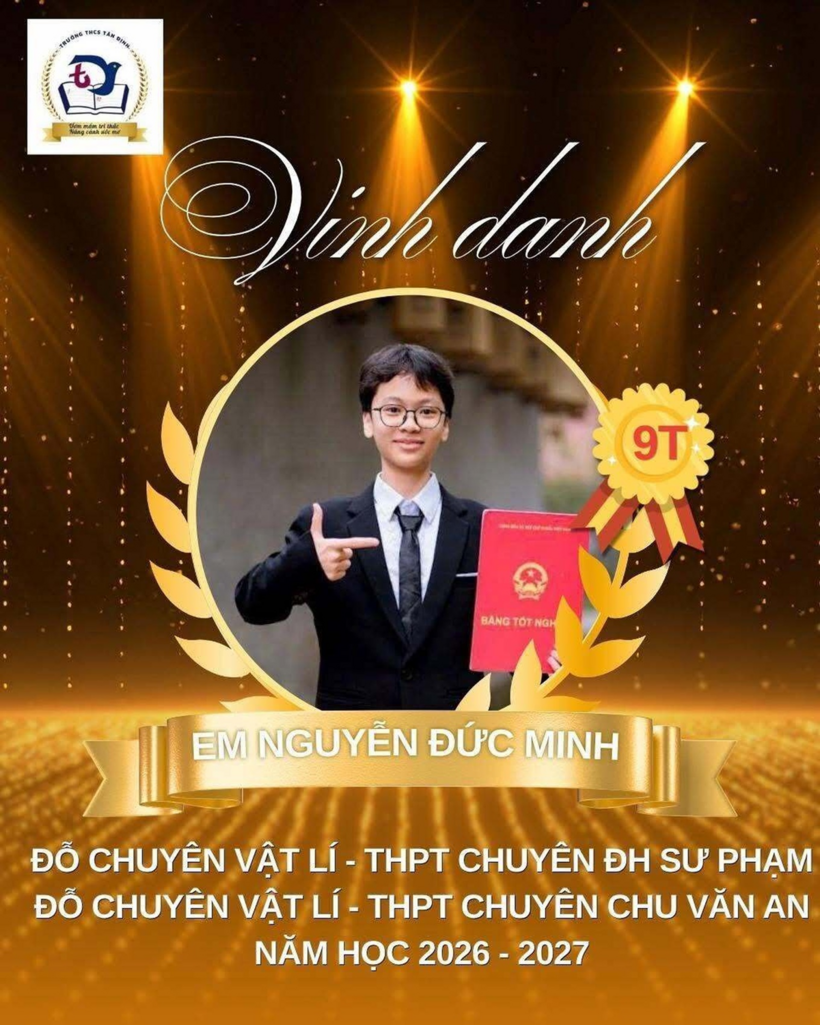 Trường THCS Tân Định vinh danh học sinh Nguyễn Đức Minh. Ảnh: Dân trí