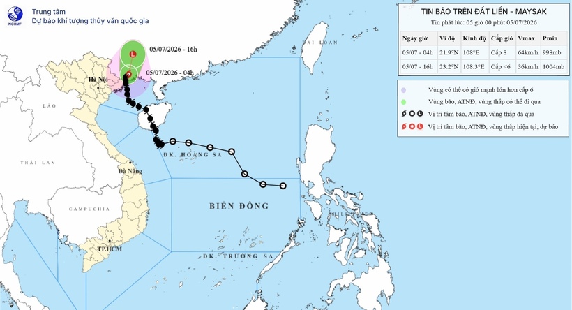 Hướng di chuyển của cơn bão số 1. Ảnh: Trung tâm Dự báo Khí tượng Thủy văn Quốc gia