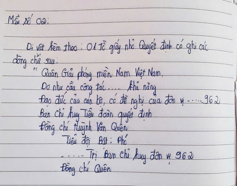 Đây là những thông tin được xác định trên phần di vật được tìm thấy của đồng chí Huỳnh Văn Quên.