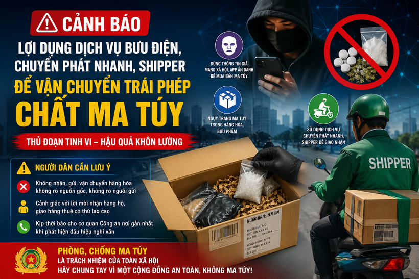 Cảnh báo thủ đoạn lợi dụng dịch vụ bưu điện, chuyển phát nhanh, shipper để vận chuyển trái phép chất ma túy.