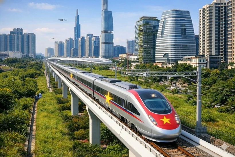 Dự án đường sắt tốc độ cao Bắc - Nam có tổng chiều dài 1.541 km từ Hà Nội đến TP.HCM, đi qua địa phận 15 tỉnh, thành phố. Ảnh: Tạo bởi AI/ Báo Chính phủ./ Theo Tạp chí Tri thức.