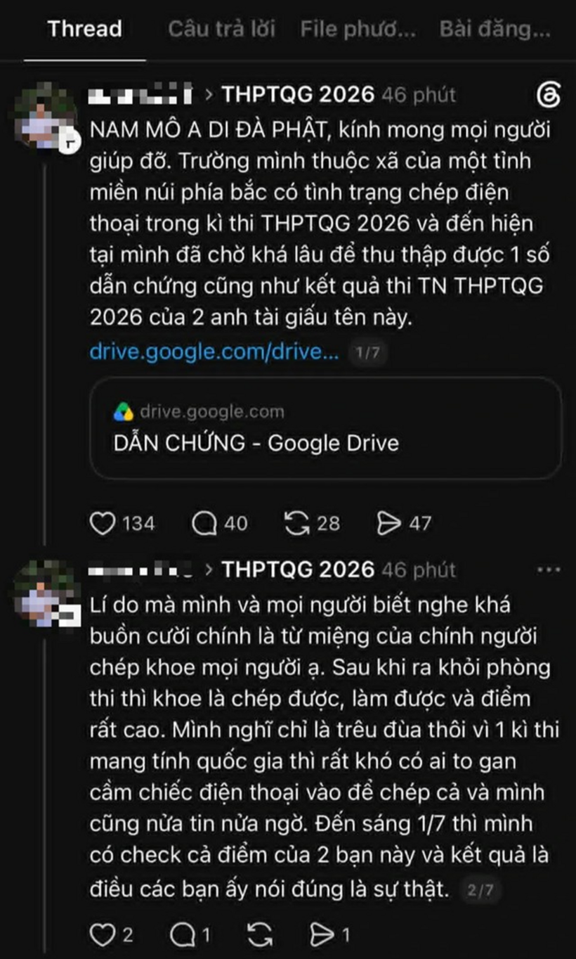 Mạng xã hội chia sẻ thông tin cho rằng có dấu hiệu tiêu cực liên quan đến kết quả kỳ thi tốt nghiệp THPT năm 2026 tại tỉnh Phú Thọ. Ảnh: Thanh niên