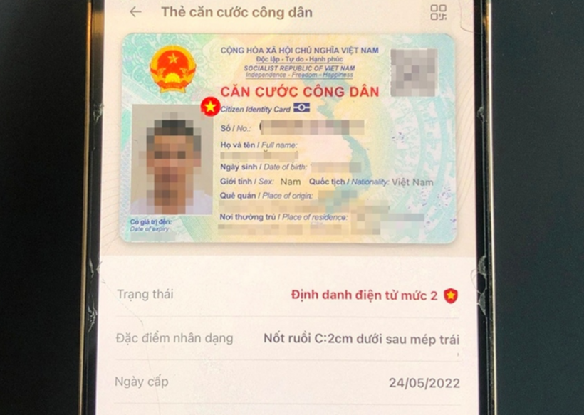 Căn cước công dân bản điện tử của người dùng hiển thị trên VNeID mức độ 2. (Ảnh: VnExpress)