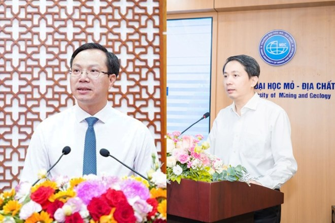 Tân Thứ trưởng Bộ Giáo dục và Đào tạo Đoàn Trung Kiên và Phạm Quang Hưng (bên phải). Ảnh: Bộ Giáo dục và Đào tạo/ Theo VietNamNet.