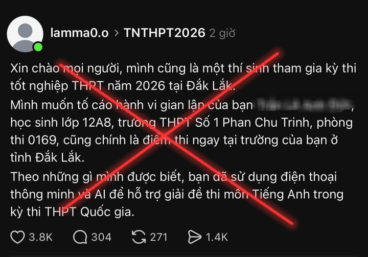Theo Sở GD&ĐT Đắk Lắk, bài đăng bị tố trên mạng xã hội là không có căn cứ.