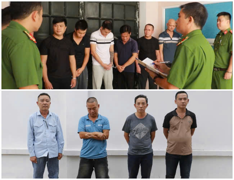 Các đối tượng Tổ chức đánh bạc và đánh bạc bị bắt giữ. Ảnh: Công an Nghệ An