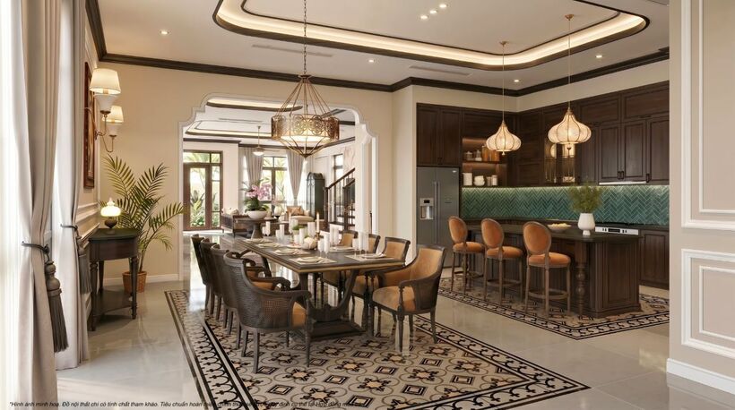 Không gian bàn giao hoàn thiện nội thất phong cách Indochine sang trọng tại Ocean Village