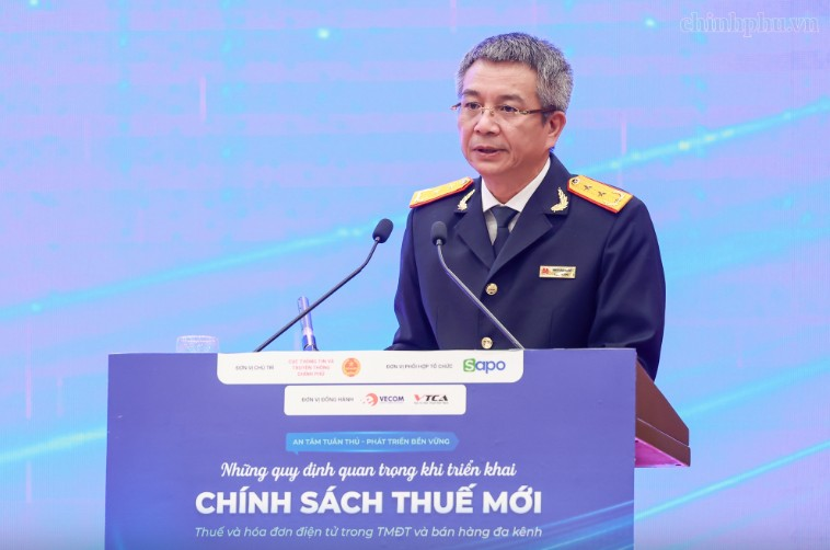 Ông Mai Xuân Thành, Cục trưởng Cục Thuế (Bộ Tài chính) phát biểu khai mạc Hội thảo - Ảnh: VGP