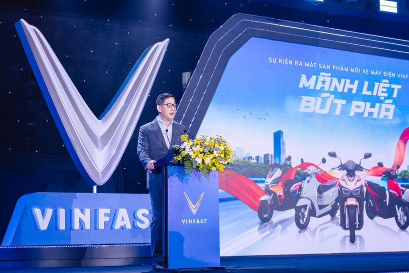 Ông Hoàng Hà, Tổng Giám đốc Xe máy điện VinFast thị trường Việt Nam phát biểu tại sự kiện ra mắt Kyo và Kinet.