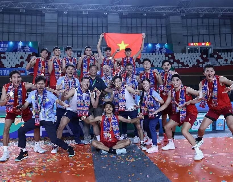 Đội tuyển bóng chuyền nam Việt Nam vô địch Đông Nam Á. Ảnh: VietNamPlus