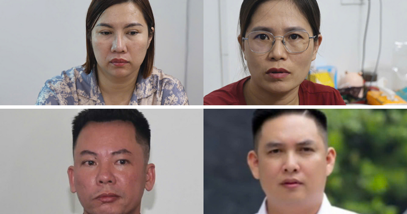 Các đối tượng Lê Thị Kim Nhung, Hoàng Thị Tuyên, Ngô Tiến Tiếp và Lê Thế Chín (từ trên xuống dưới, từ trái qua phải). (Ảnh: Công an Bắc Ninh)