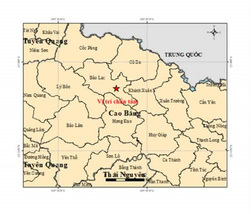 Vị trí trận động đất. Ảnh: Viện Các Khoa học Trái đất/Vietnamnet