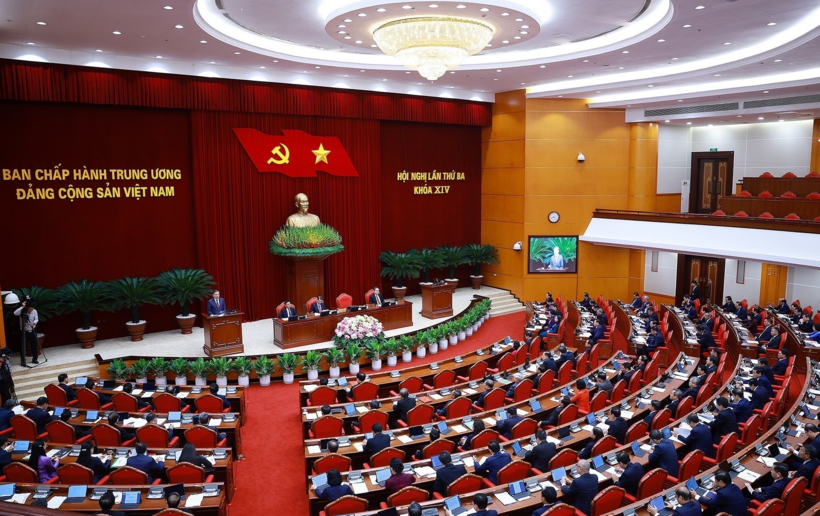 Phiên khai mạc Hội nghị lần thứ ba Ban Chấp hành Trung ương Đảng khoá XIV (Ảnh: TTXVN).