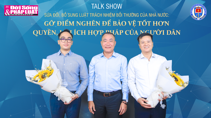 Nhà báo Phạm Quốc Huy, Tổng Biên tập Tạp chí Đời sống và Pháp luật và hai vị khách mời tham dự TalkShow.