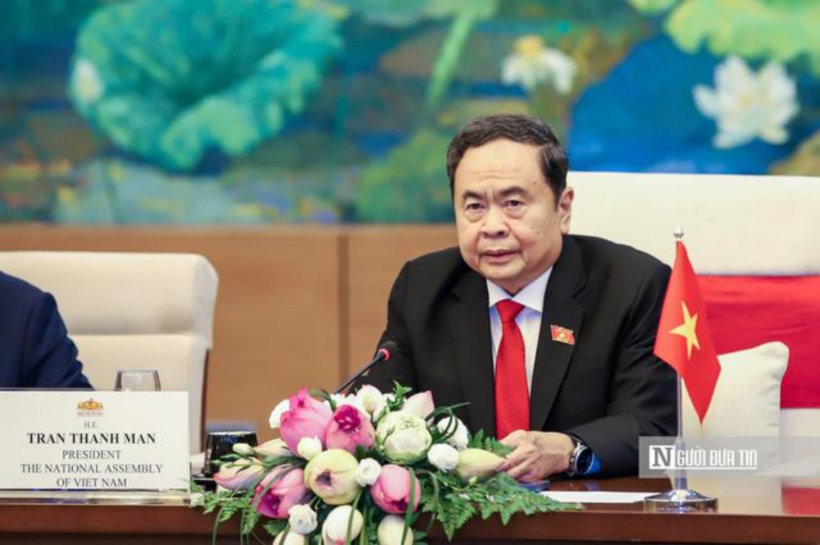 Chủ tịch Quốc hội Trần Thanh Mẫn phát biểu tại hội đàm (Ảnh: Hữu Thắng).