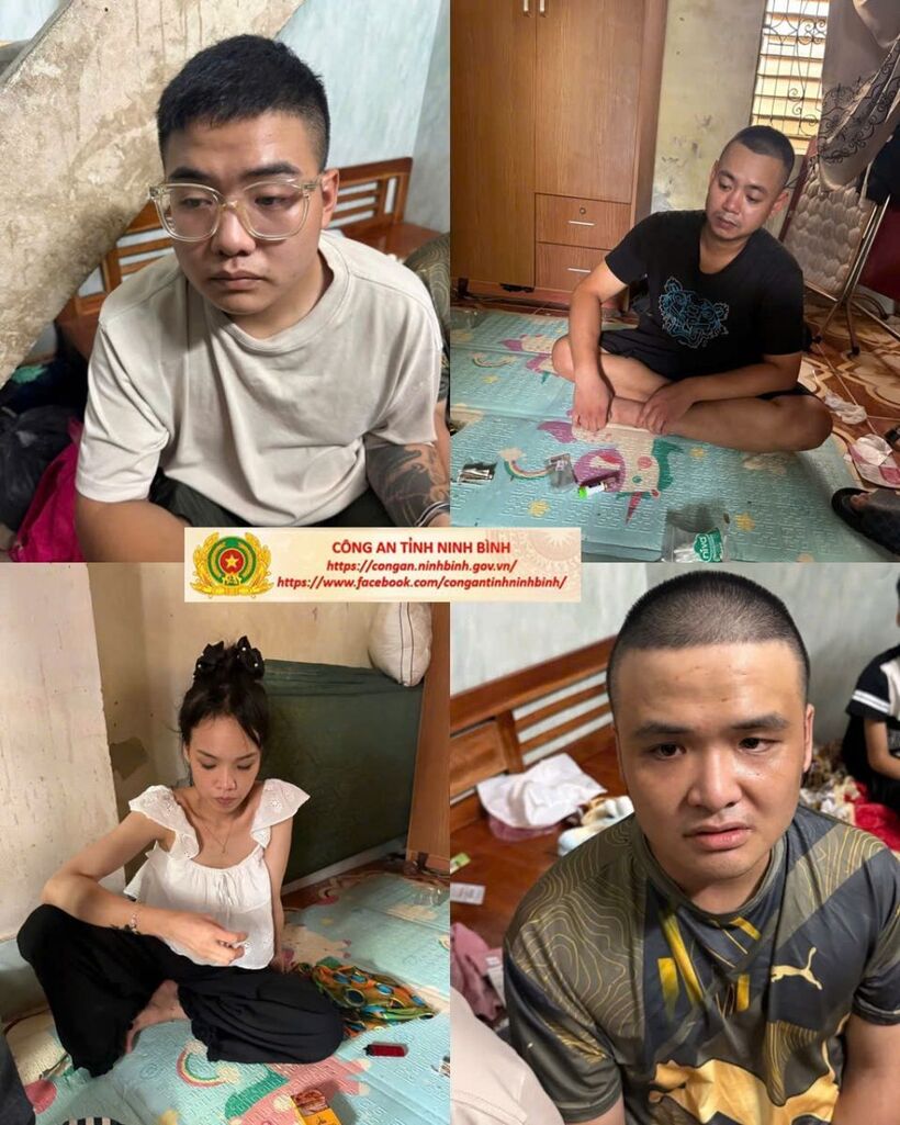 Các đối tượng tổ chức sử dụng trái phép chất ma túy. Ảnh Công an tỉnh Ninh Bình.