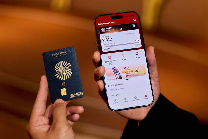 Chức năng thanh toán được tích hợp thông qua thẻ đồng thương hiệu NCB Visa Sun Signature