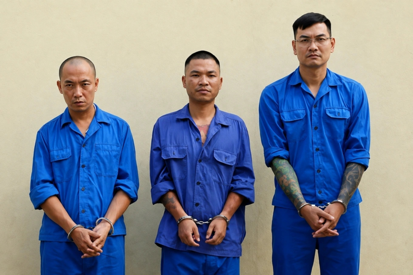 "Vua Quạt" Trần Đình Tiệp, Khánh "Sky" và Hồ Văn Khoa (Ảnh: Công an Bắc Ninh).