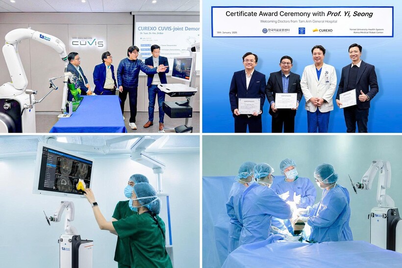 Bác sĩ Bệnh viện Tâm Anh tham gia khóa đào tạo chuyên sâu phẫu thuật thay khớp bằng robot AI CUVIS-Joint tại Hàn Quốc, không ngừng triển khai, đào tạo, chuyển giao mở rộng ứng dụng. Ảnh: Bệnh viện Đa khoa Tâm Anh