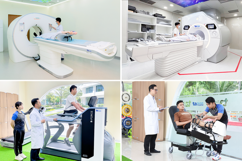 Bên cạnh robot AI, Bệnh viện Tâm Anh đầu tư các “siêu máy” CT hơn 100.000 lát cắt, MRI 3 Tesla, robot đánh giá dây chằng, hệ thống tập phục hồi R-Force không trọng lực... phục vụ chẩn đoán, điều trị, đánh giá, phục hồi các bệnh lý cơ xương khớp hiệu quả. Ảnh: Bệnh viện Đa khoa Tâm Anh