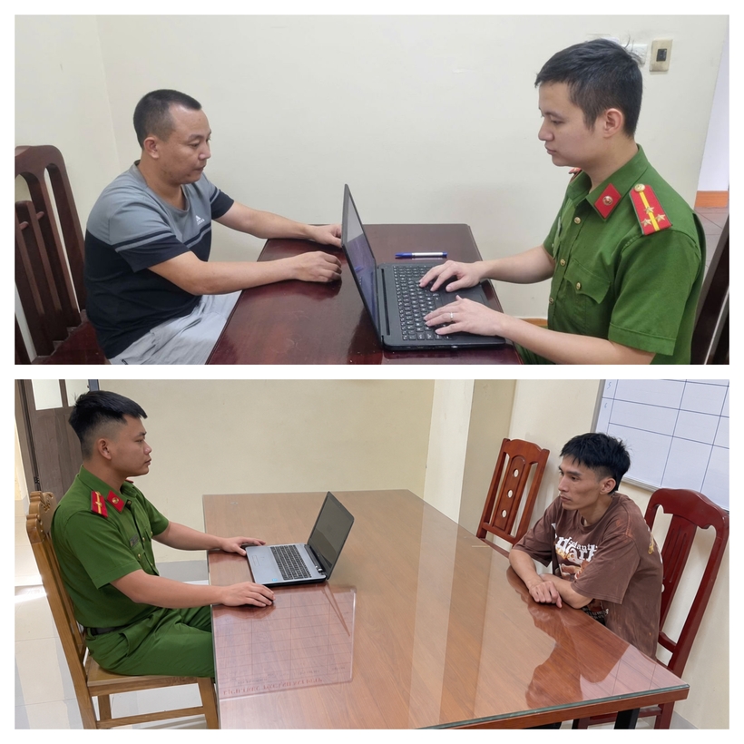 Cơ quan điều tra ghi lời khai Nguyễn Văn Hưng và Trần Quang Hồng. Ảnh: Công an tỉnh Ninh Bình.