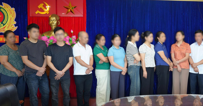 Một số đối tượng tại Cơ quan An ninh điều tra Công an tỉnh Lào Cai. (Ảnh: Công an Lào Cai)