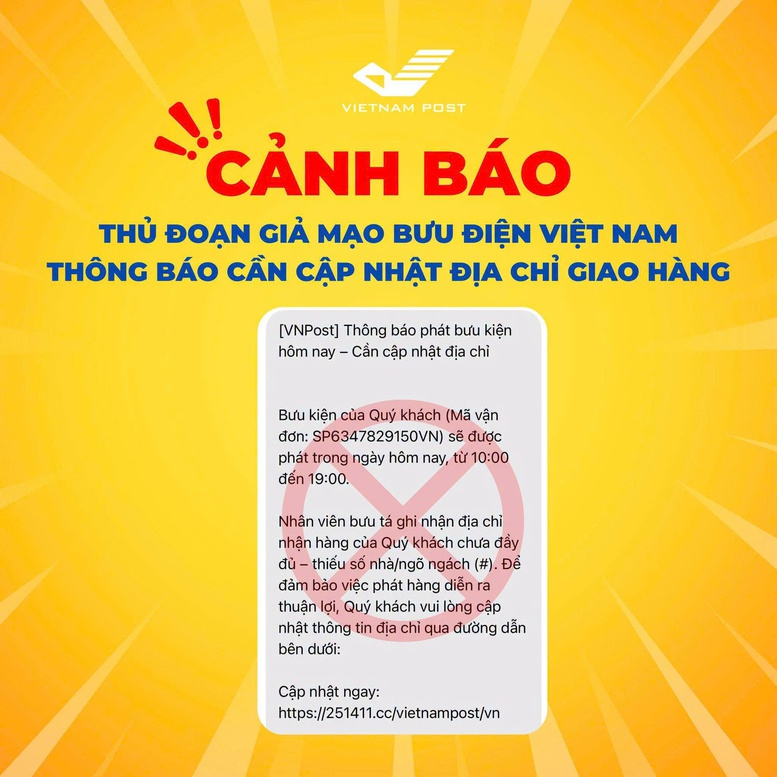 Thủ đoạn giả mạo Bưu điện Việt Nam thông báo cập nhật địa chỉ giao hàng./ Theo Báo điện tử Chính phủ.