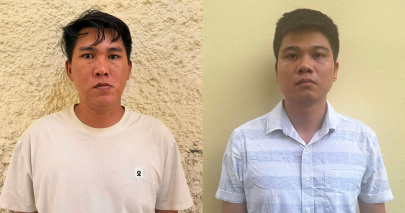 Bị can Trần Thanh Vũ và Đinh Đức Thắng (từ trái qua phải). (Ảnh: Công an Bắc Ninh)