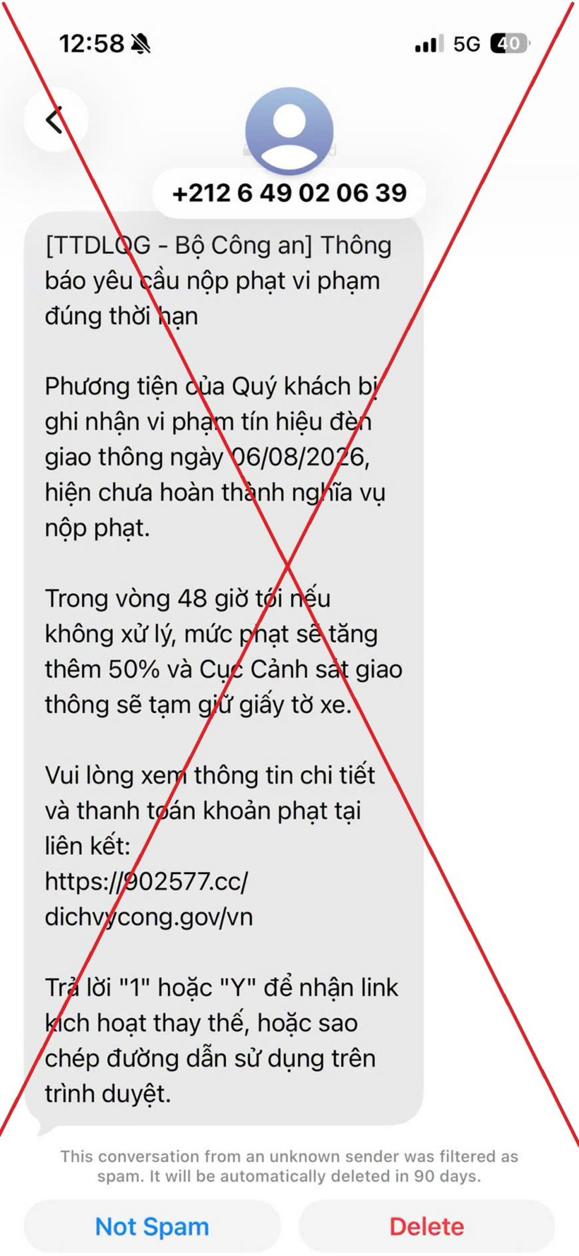 Nội dung tin nhắn lừa đảo (Ảnh: Chụp màn hình)./ Theo báo Dân trí.