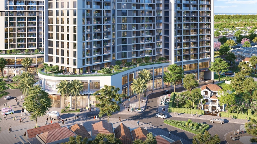 Thiết kế mặt kính lớn và trần cao 7m giúp shophouse dễ dàng tùy biến cho nhiều mô hình kinh doanh. Ảnh minh hoạ: Sun Property.