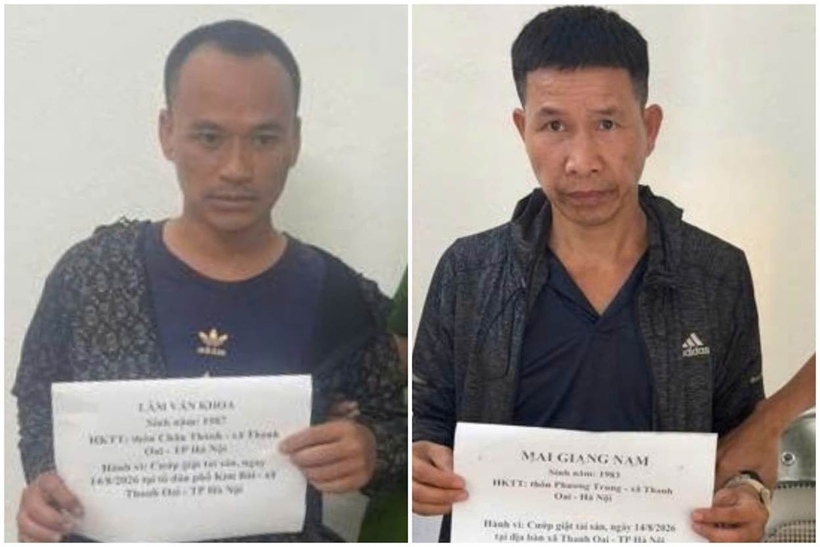 Hai đối tượng gây án trong vụ cướp tài sản. Ảnh: Công an TP. Hà Nội