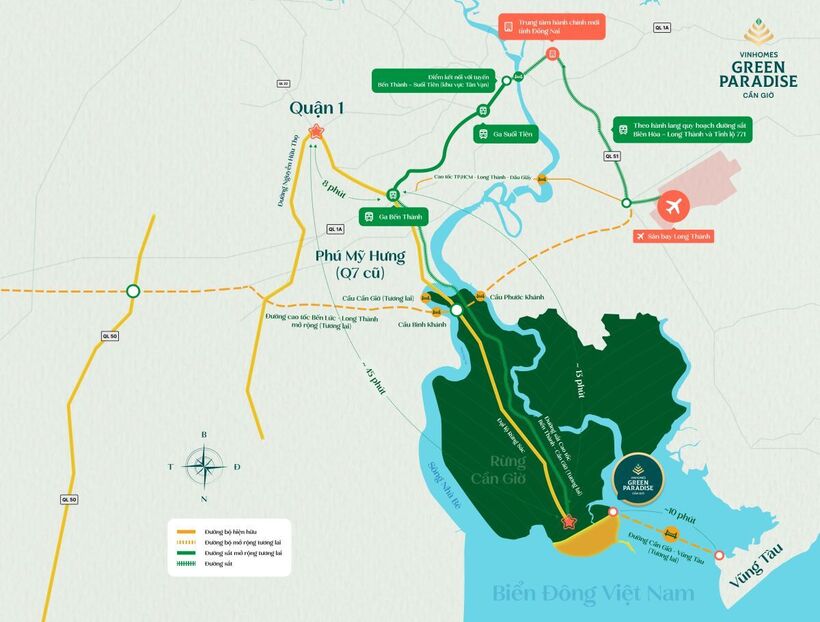Hạ tầng mới đưa Cần Giờ đến gần nội đô và sân bay, trong khi rừng, biển cùng mặt nước kiến tạo một chuẩn sống sinh thái khác biệt. Ảnh nguồn Vingroup
