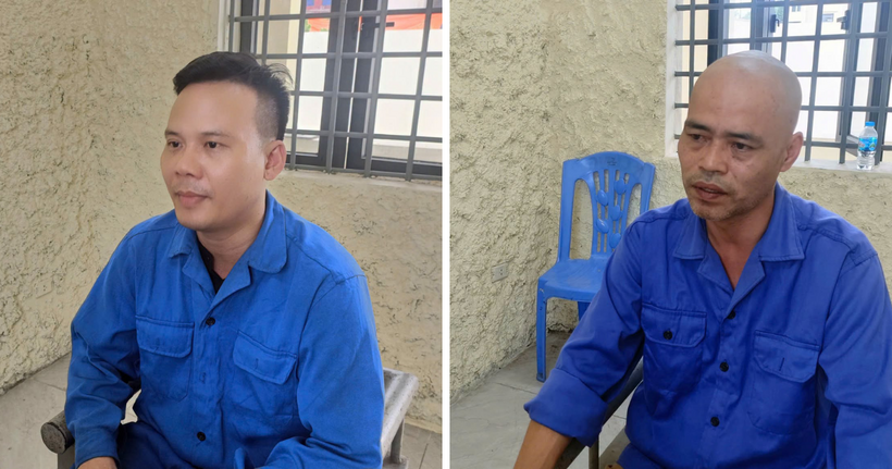 Đối tượng Ma Văn Tân và Nguyễn Văn Mạnh tại Cơ quan Công an. (Ảnh: Công an Bắc Ninh)